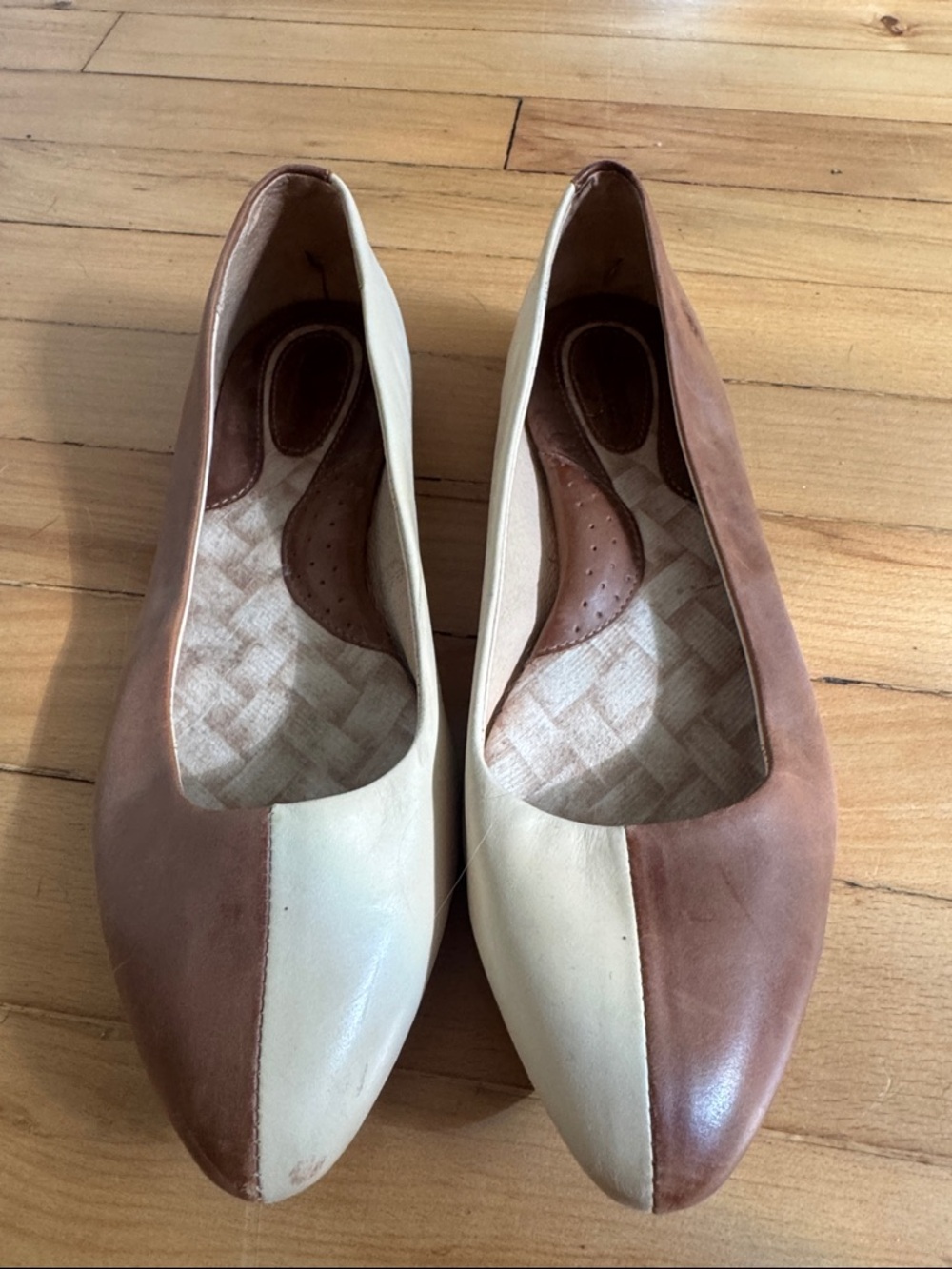 Born Two-Tone Leather Flats in Cream and Brown